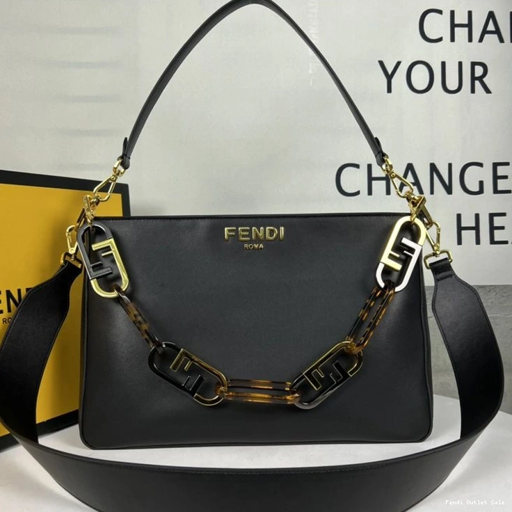 Cheap Black O'Lock Bag Leather Zip Calf Shoulder In Fendi 0728